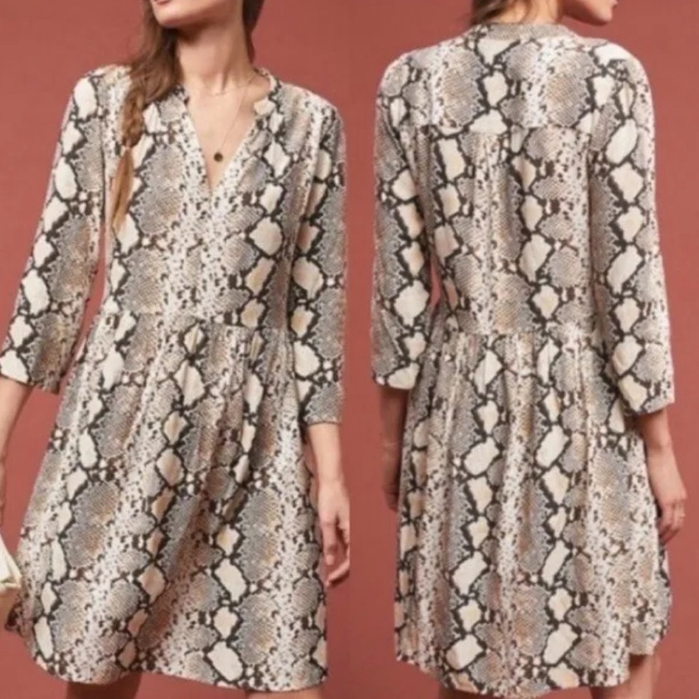 Anthropologie Maeve Juno Snakeskin Print Dress neutral 3/4 sleeve plus size 3X